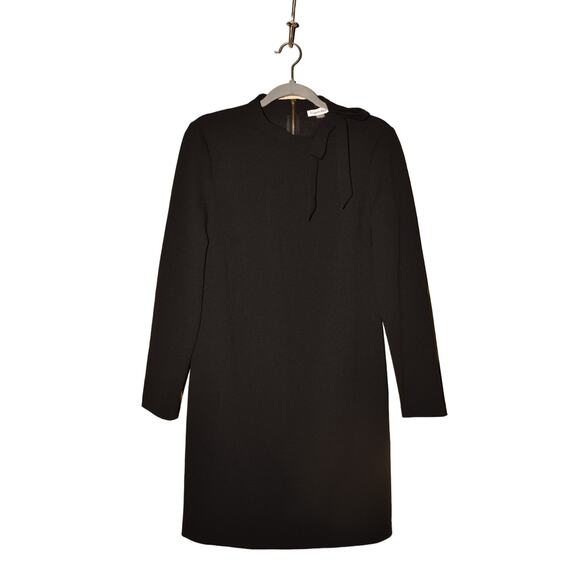 CALVIN KLEIN NEW $148 Black Long Sleeve Shift Dress Mock Neck Bow Detail Size 10 - Picture 1 of 3